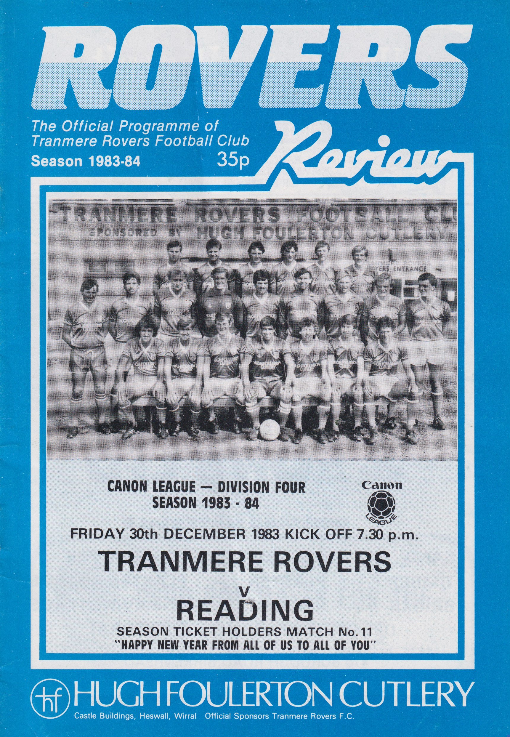 Tranmere Rovers v Reading match programme